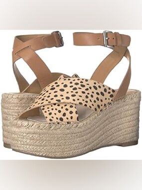 Dolce Vita Carsie platform wedge sandals cheetah print calf hair upper tan 7.5